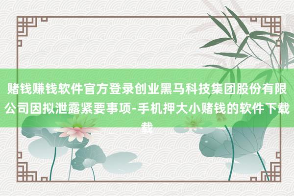 赌钱赚钱软件官方登录创业黑马科技集团股份有限公司因拟泄露紧要事项-手机押大小赌钱的软件下载